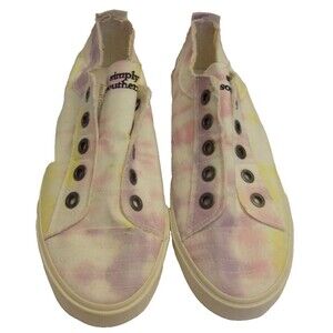 Simply Southern Slip-On Sneakers Tie-Dye Size 9 Soft Pastels Raw Edge Women New